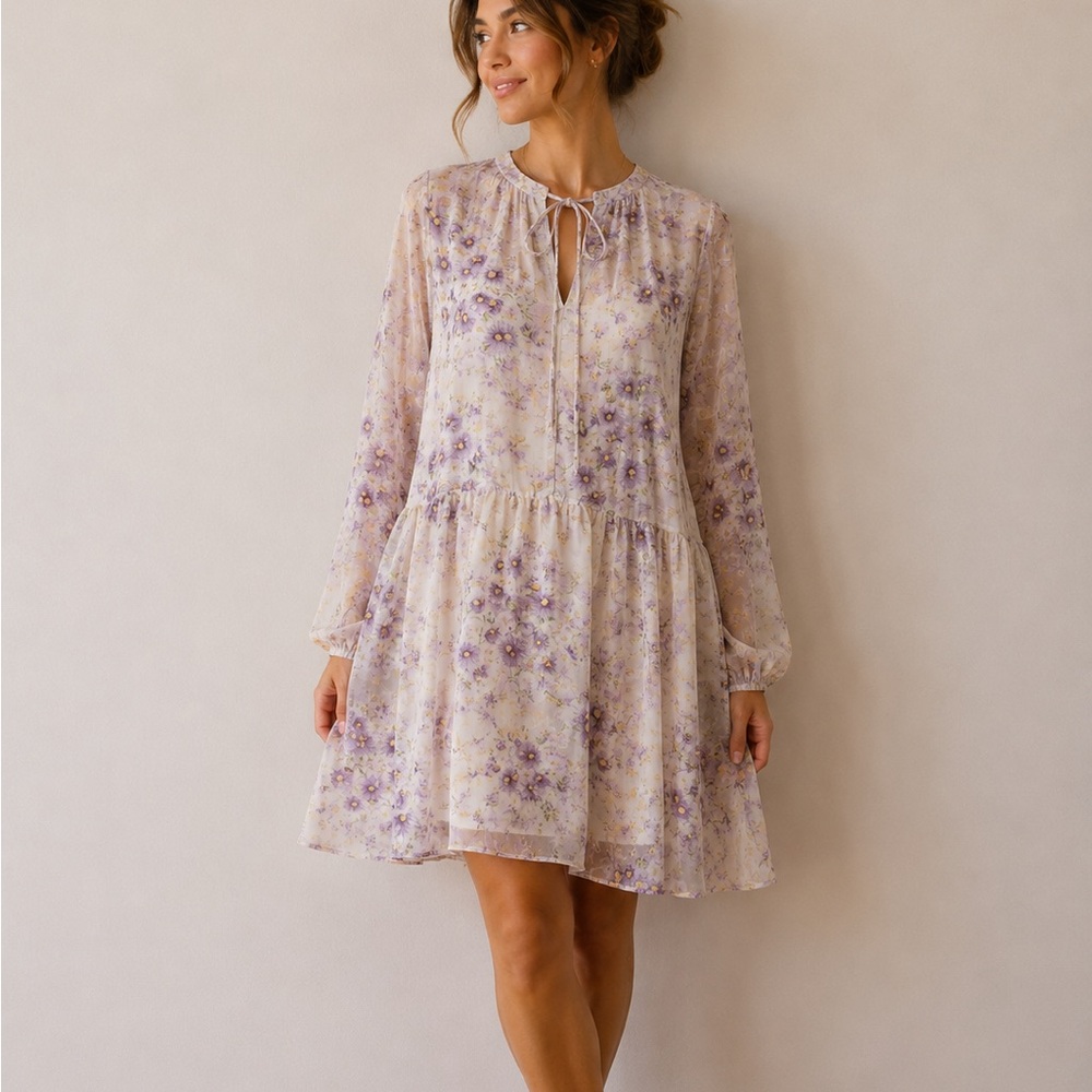 H&M Cream Dress with Lavender Floral Print